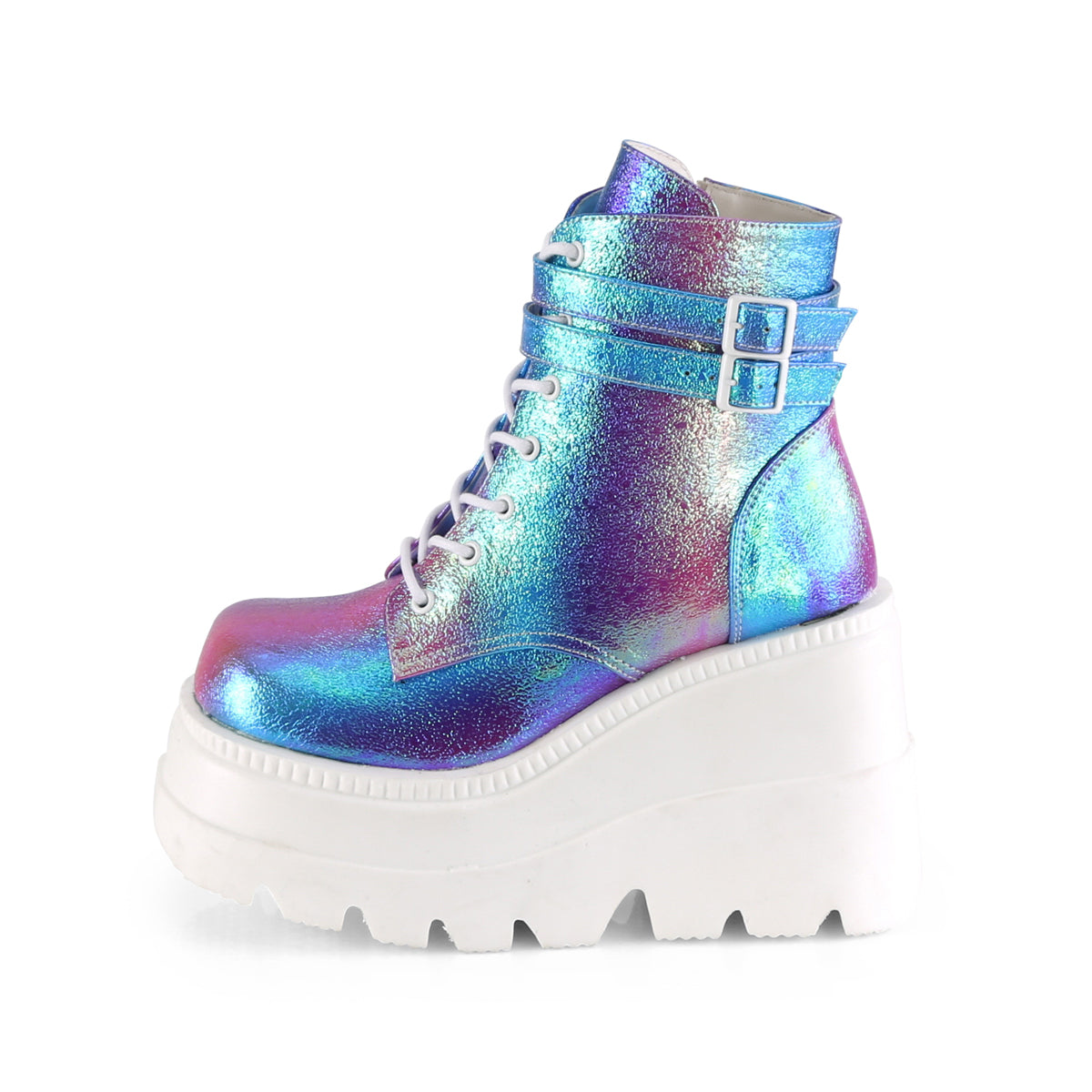 DemoniaCult Damenknöchelstiefel SHAKER-52 lila multi -Irisierende veganer Leder