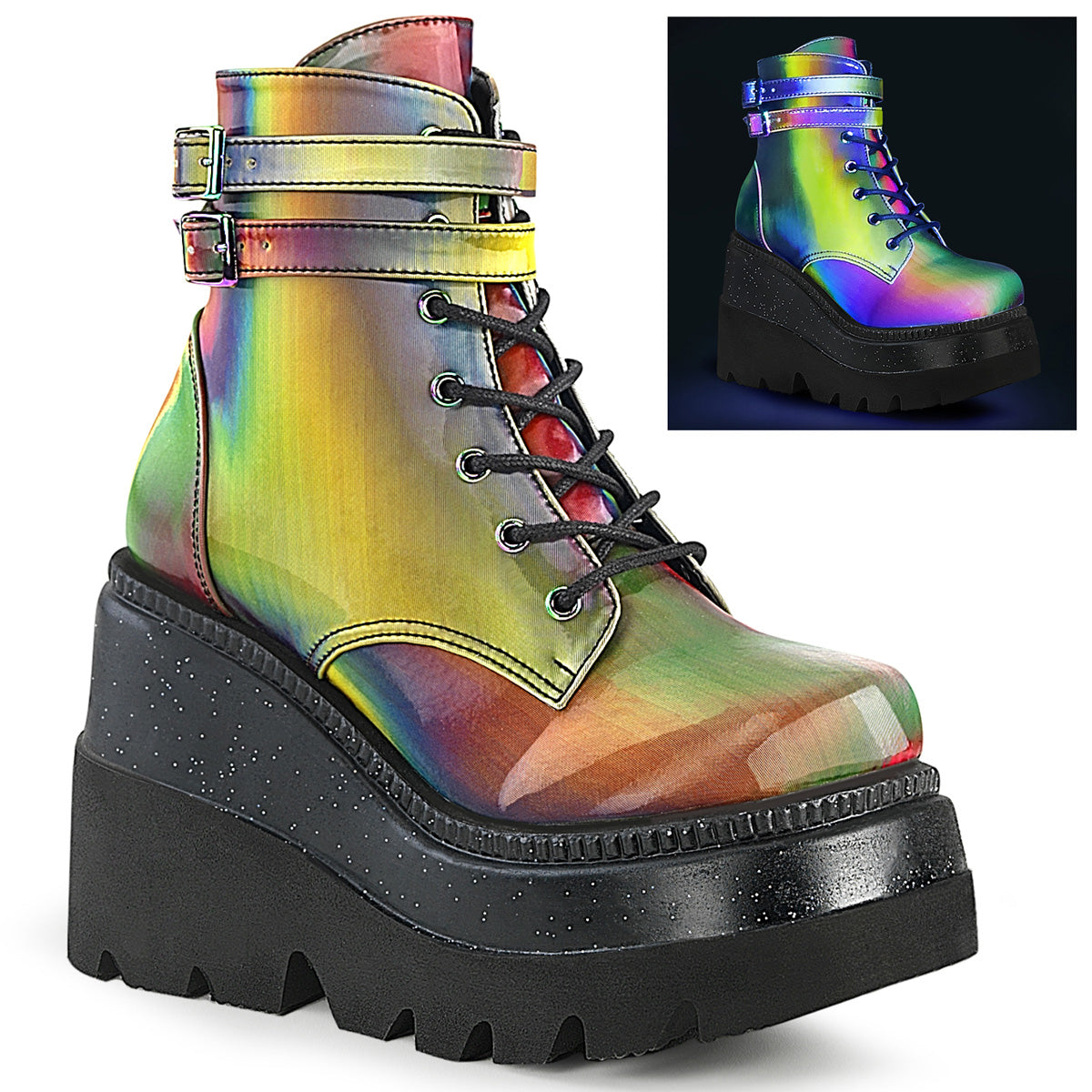 DemoniaCult Damenknöchelstiefel SHAKER-52 Rainbow Reflektierend