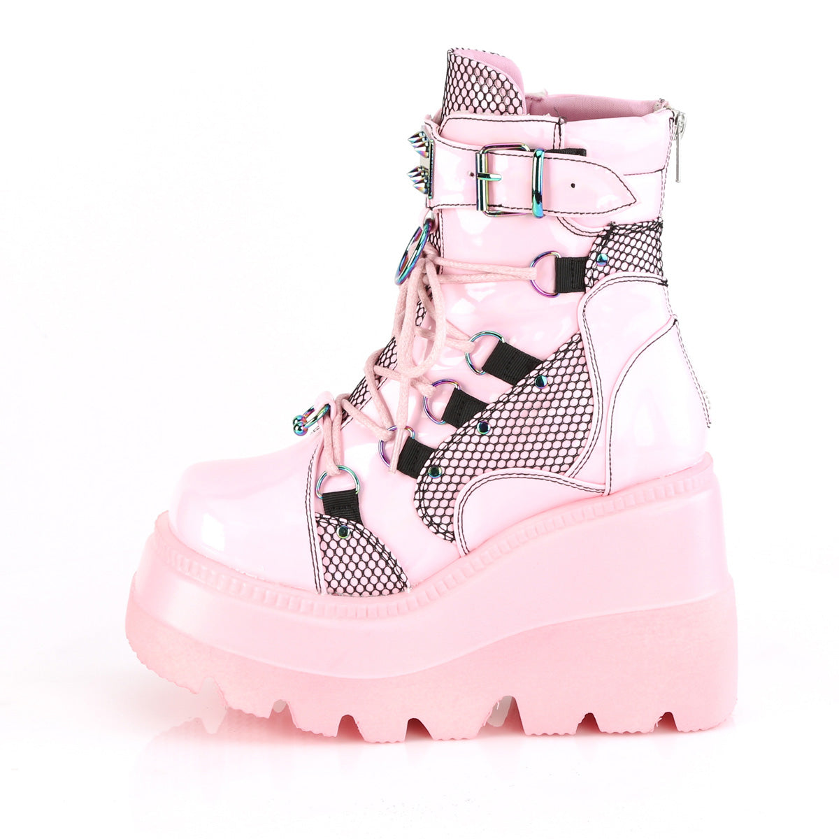 DemoniaCult Damenknöchelstiefel SHAKER-60 Baby rosa Hologramm