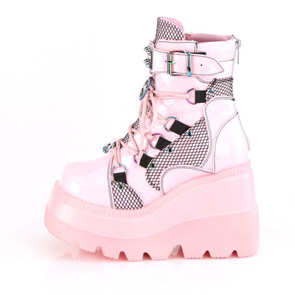 DemoniaCult Damenknöchelstiefel SHAKER-60 Baby rosa Hologramm