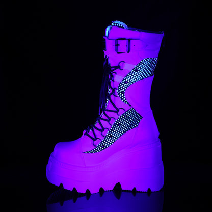DemoniaCult Frauenstiefel SHAKER-70 Weiße veganer Leder-Blk-Fischnett