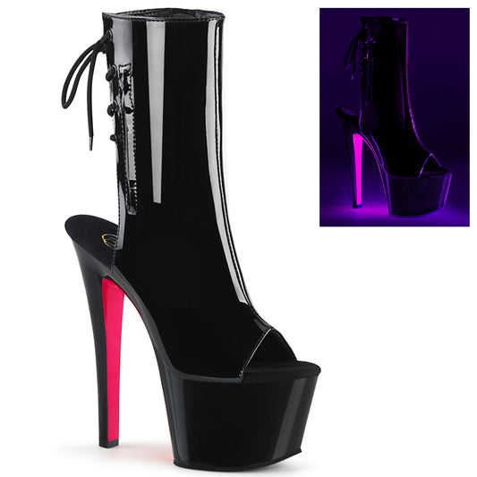 Pleaser Damen Knöchelstiefel SKY-1018TT BLK Pat / BLK-Neon H. Pink