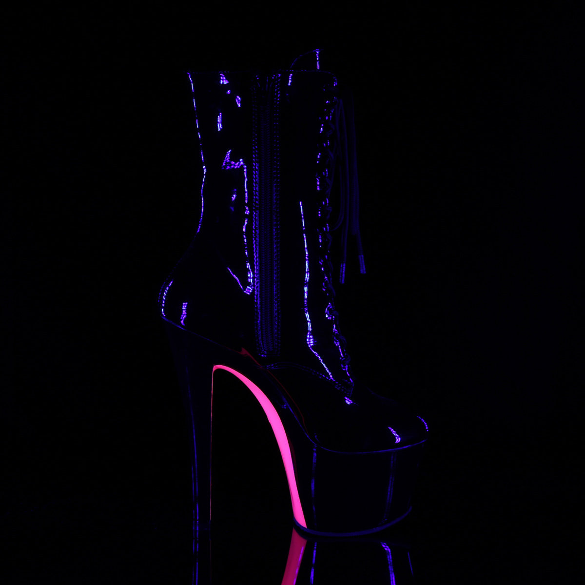 Pleaser Womens Ankle Boots SKY-1020TT Blk Pat/Blk-Neon H. Pink