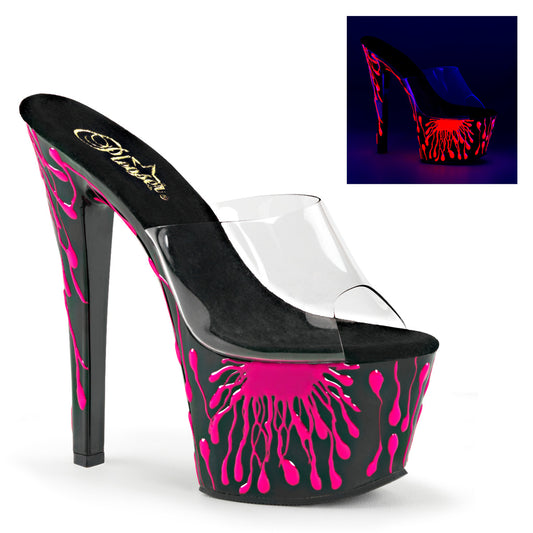 Pleaser Damen Sandalen SKY-301-5 CLR / BLK-Neon H. Pink