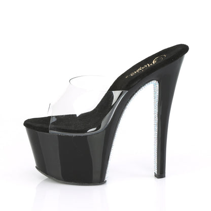 Pleaser Womens Sandals SKY-301CRS Clr/Blk-Slv AB Rhinestone