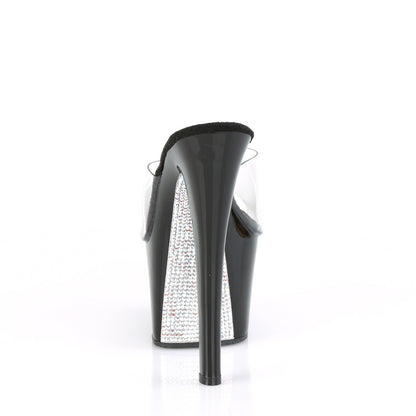Pleaser Womens Sandals SKY-301CRS Clr/Blk-Slv AB Rhinestone