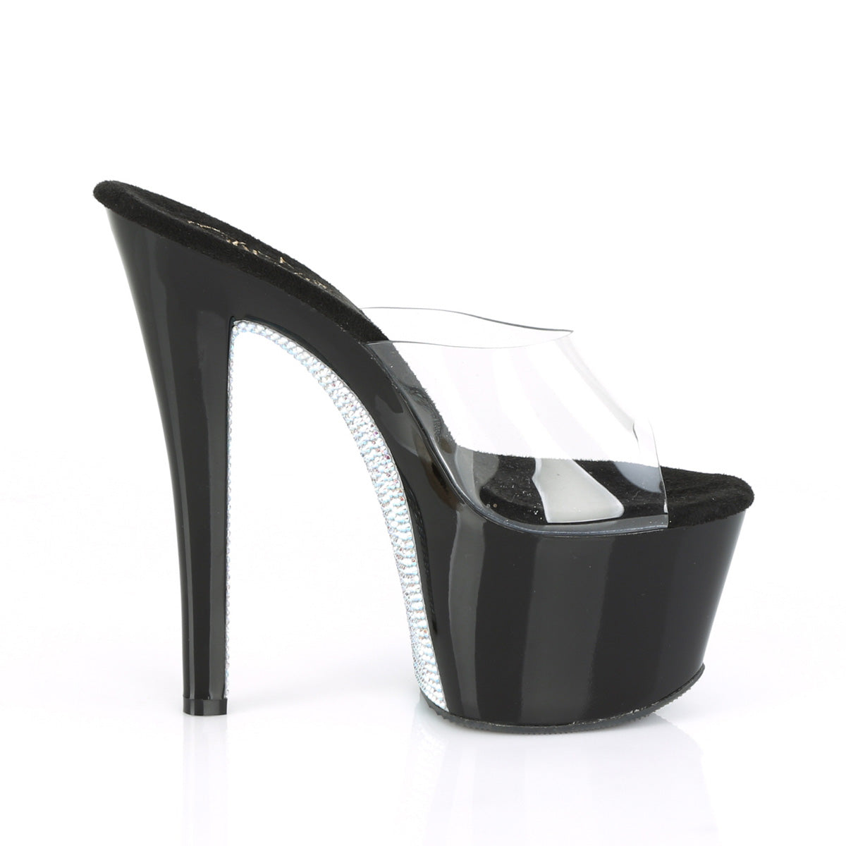 Pleaser Womens Sandals SKY-301CRS Clr/Blk-Slv AB Rhinestone