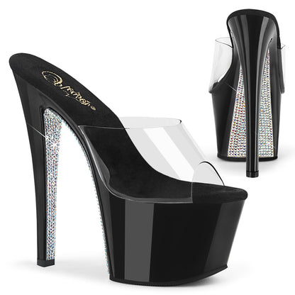 Pleaser Womens Sandals SKY-301CRS Clr/Blk-Slv AB Rhinestone