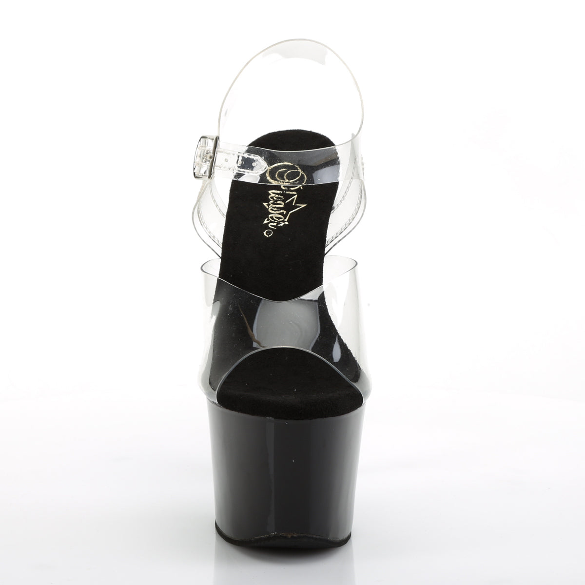 Pleaser Womens Sandals SKY-308CRS Clr/Blk-Slv AB RSTN