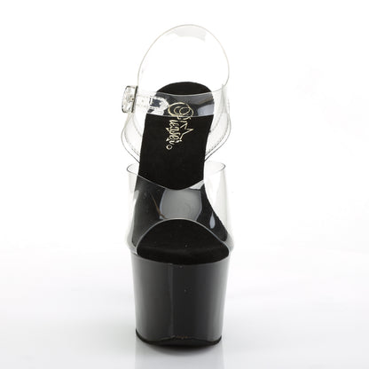 Pleaser Womens Sandals SKY-308CRS Clr/Blk-Slv AB RSTN