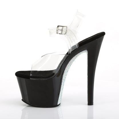 Pleaser Womens Sandals SKY-308CRS Clr/Blk-Slv AB RSTN