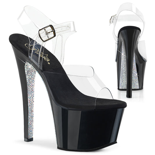 Pleaser Damen Sandalen SKY-308crs CLR / BLK-SLV AB RSTN