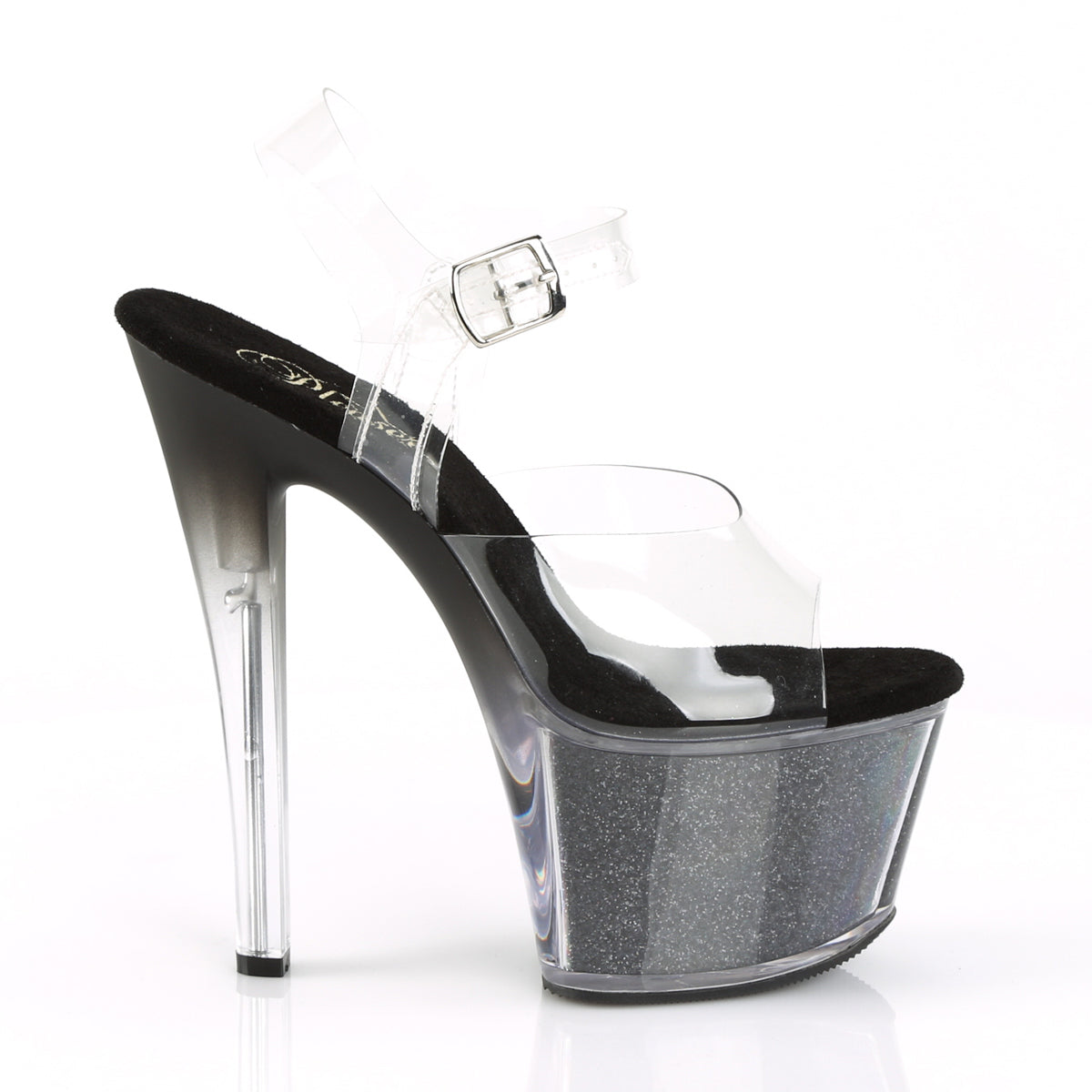 Pleaser Damen Sandalen SKY-308G-T CLR / BLK Glittereinsätze