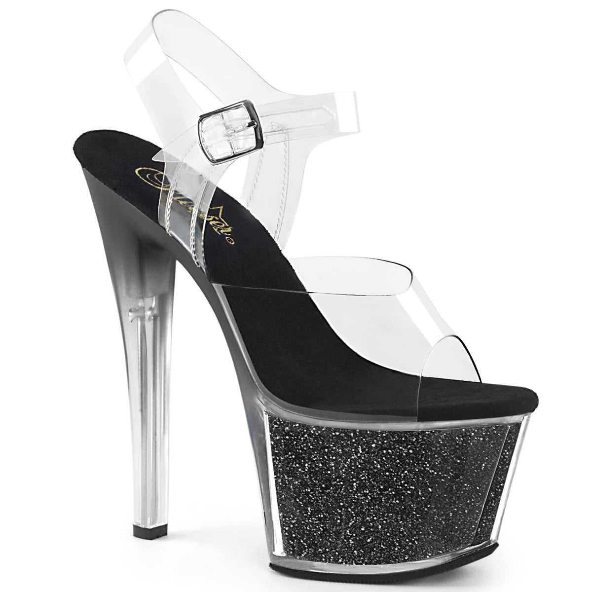 Pleaser Damen Sandalen SKY-308G-T CLR / BLK Glittereinsätze