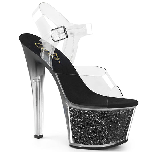Pleaser Damen Sandalen SKY-308G-T CLR / BLK Glittereinsätze