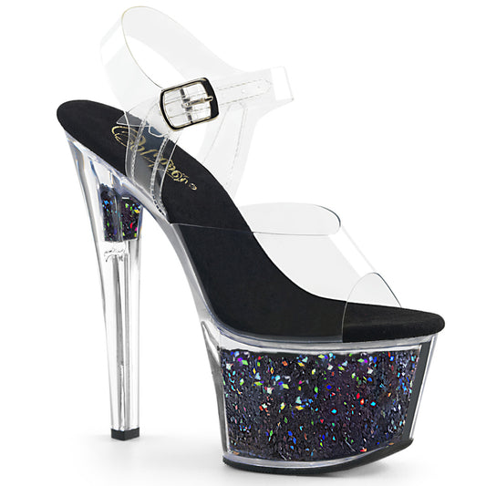 Pleaser Damen Sandalen SKY-308GF CLR / BLK Multi Glitter