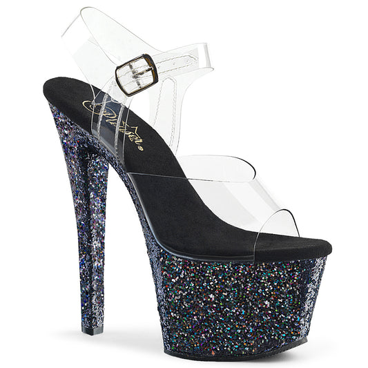 Pleaser Damen Sandalen SKY-308LG CLR / BLK Multi Glitter