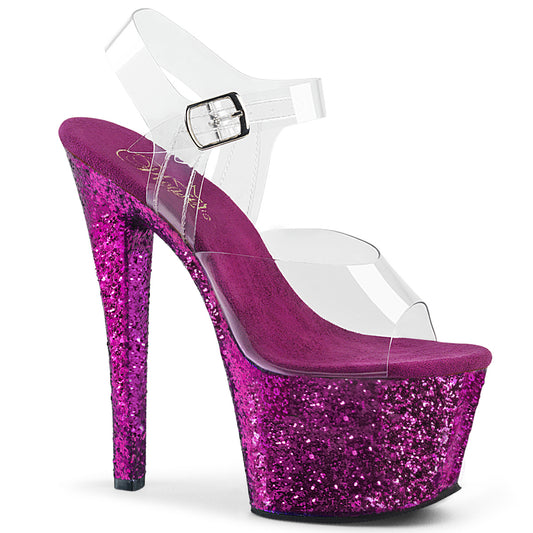 Pleaser Damen Sandalen SKY-308LG CLR / Purpurrotes Glitzer