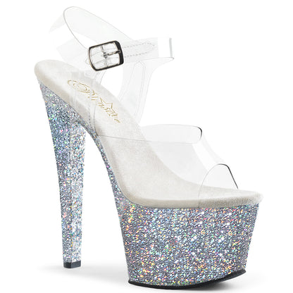 Pleaser Damen Sandalen SKY-308LG CLR / SLV Multi Glitter