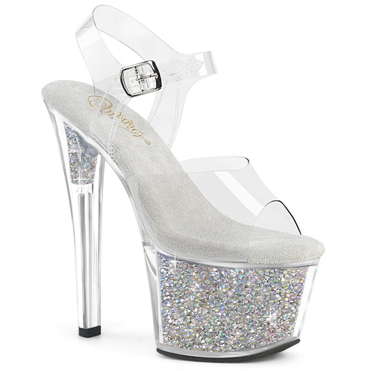 Pleaser Women's Platform Shoes SKY-308RSI Clr/Clr-Slv AB RS