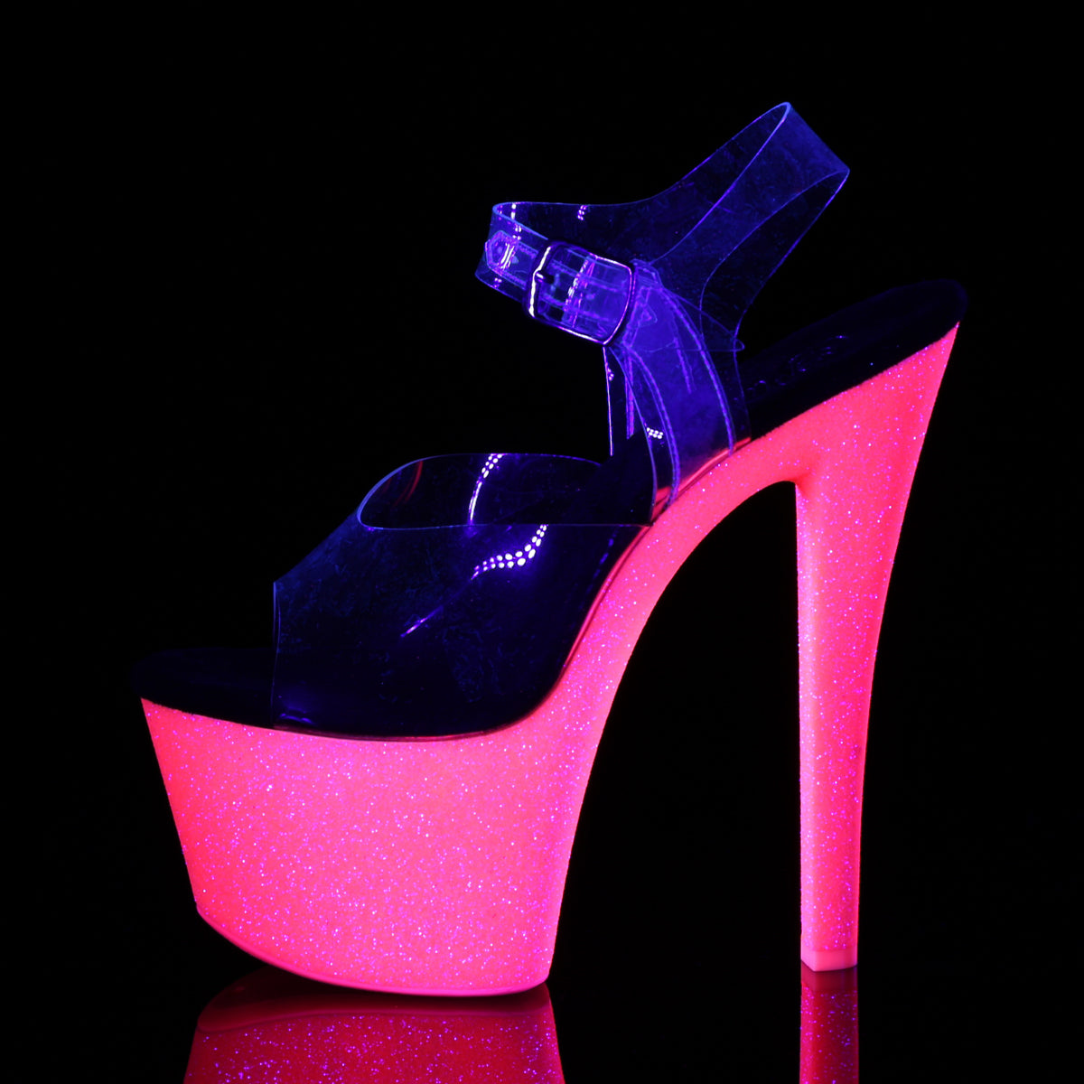 Pleaser Damen Sandalen SKY-308uvg CLR / Neon H. Rosa Glitter