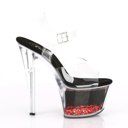 Pleaser Damen Sandalen SKY-308Whg CLR / BLK-rot Glitzer