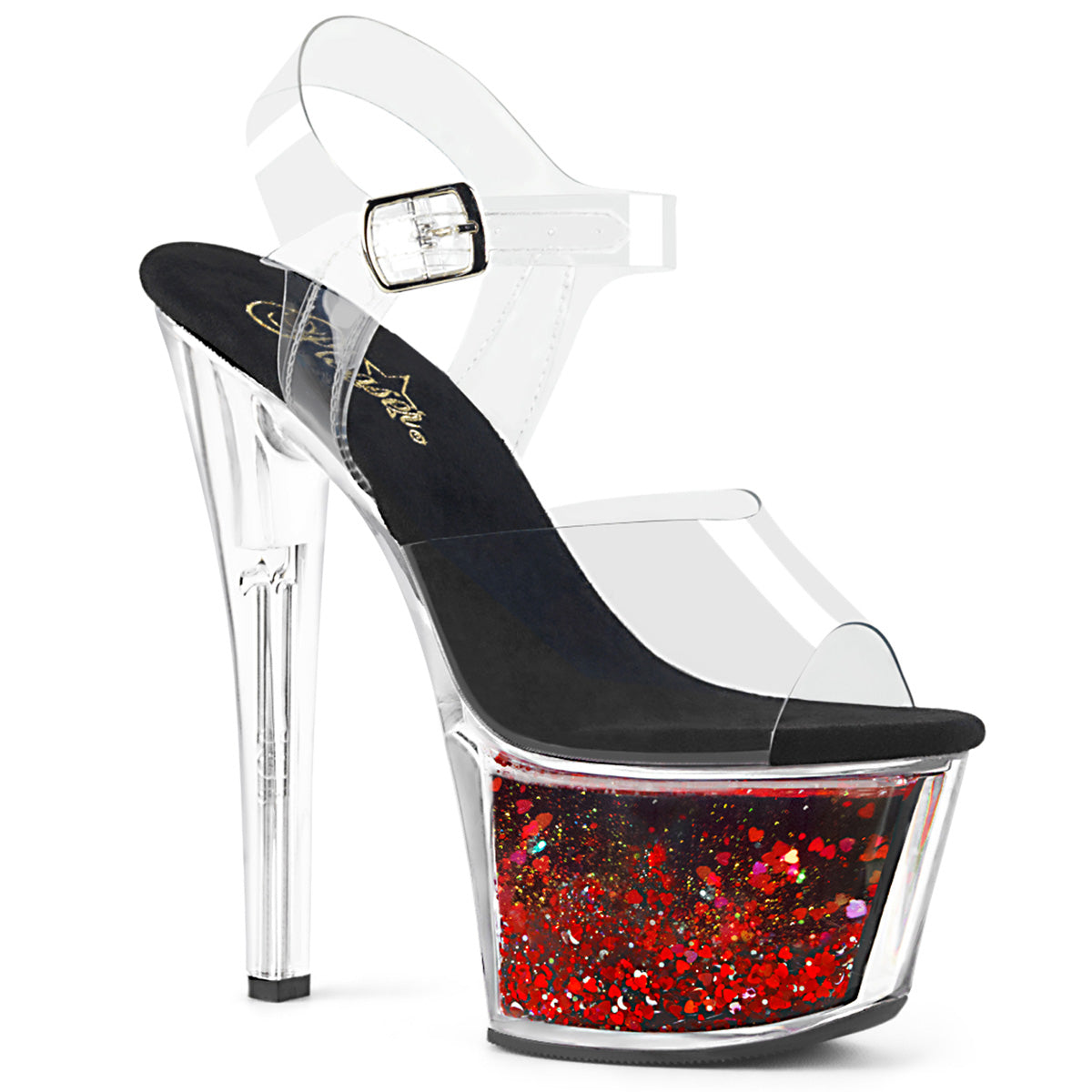 Pleaser Damen Sandalen SKY-308Whg CLR / BLK-rot Glitzer
