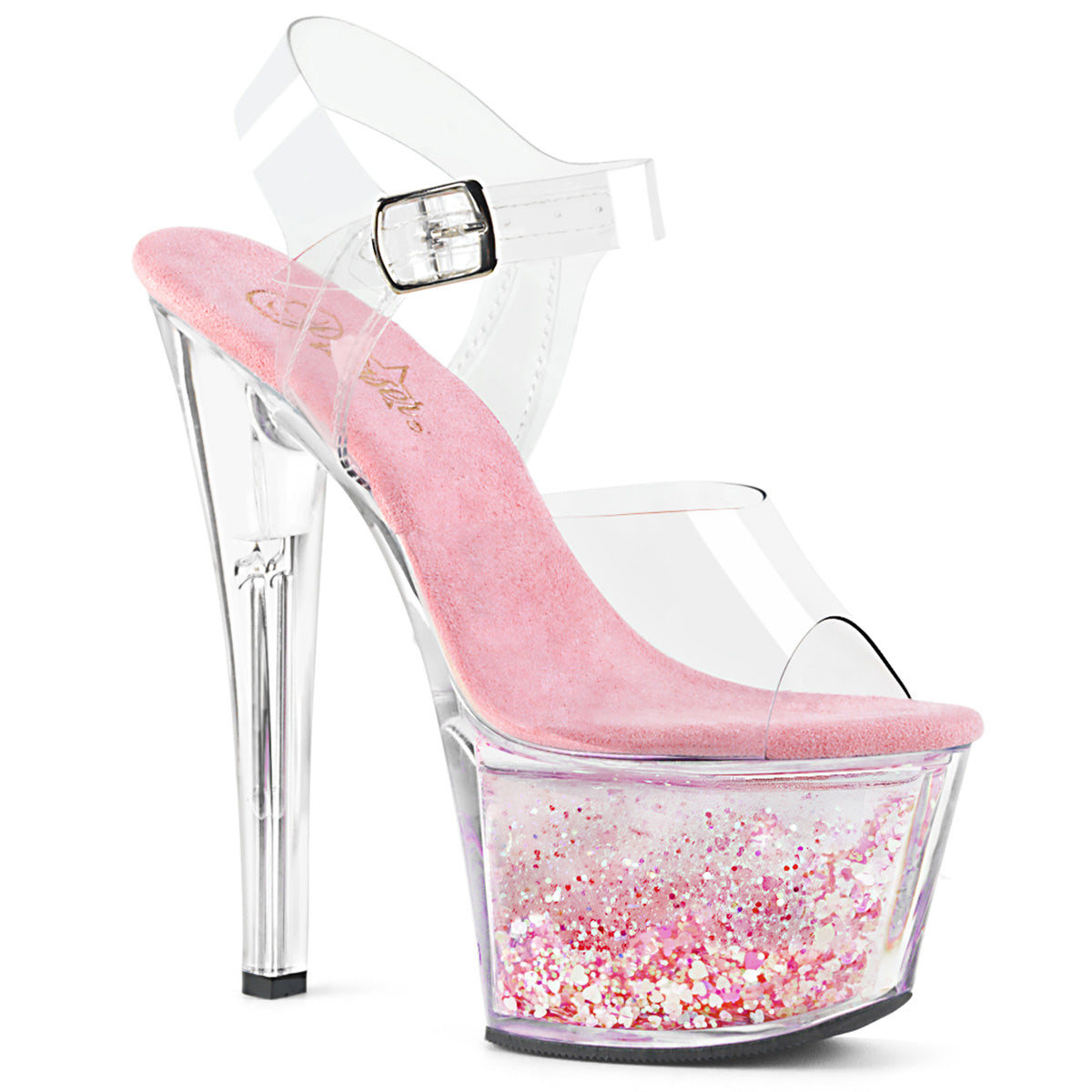 Pleaser Damen Sandalen SKY-308whg clr / clr-babyrosa glitter
