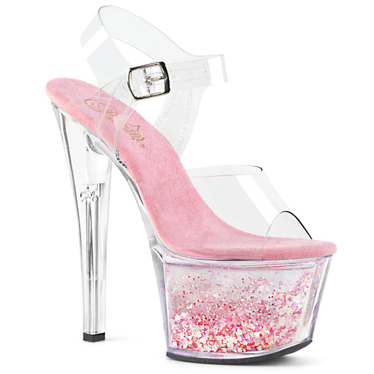 Pleaser Womens Sandals SKY-308WHG Clr/Clr-Baby Pink Glitter