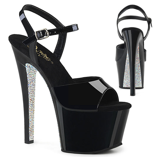 Pleaser Womens Sandals SKY-309CRS Blk/Blk-Slv AB RSTN