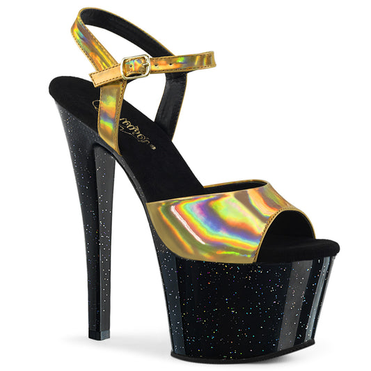 Pleaser Damen Sandalen SKY-309Hg Gold Hologramm / BLK