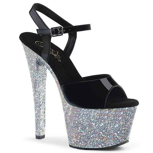 Pleaser Womens Sandals SKY-309LG Blk Pat/Slv Multi Glitter