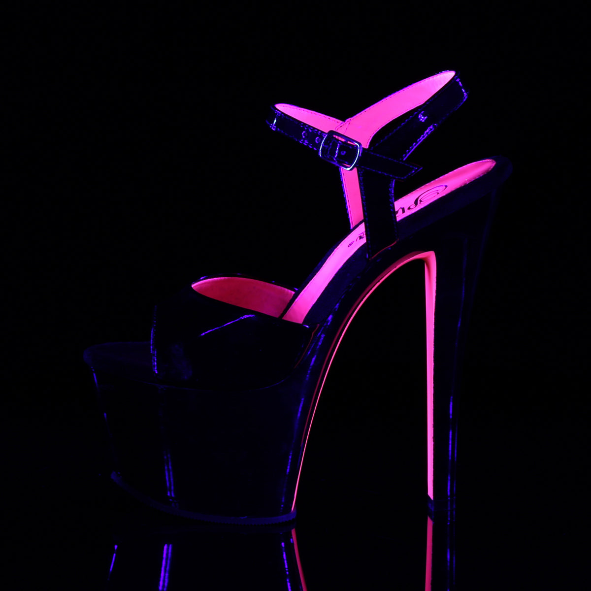 Pleaser Damen Sandalen SKY-309TT BLK Pat / BLK-Neon H. Pink