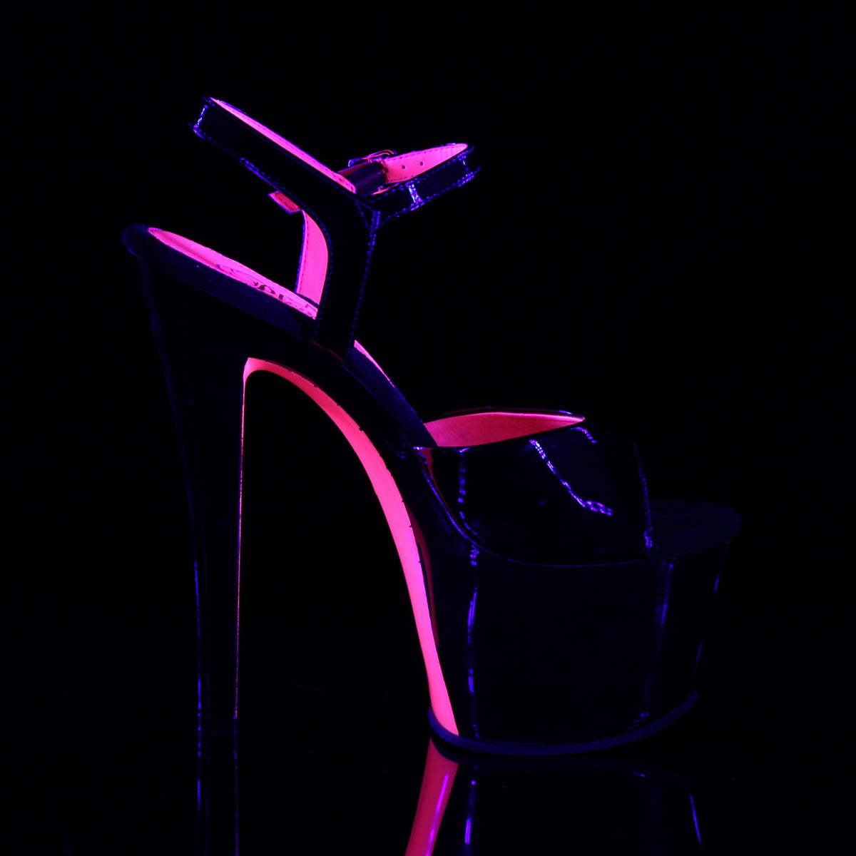 Pleaser Damen Sandalen SKY-309TT BLK Pat / BLK-Neon H. Pink