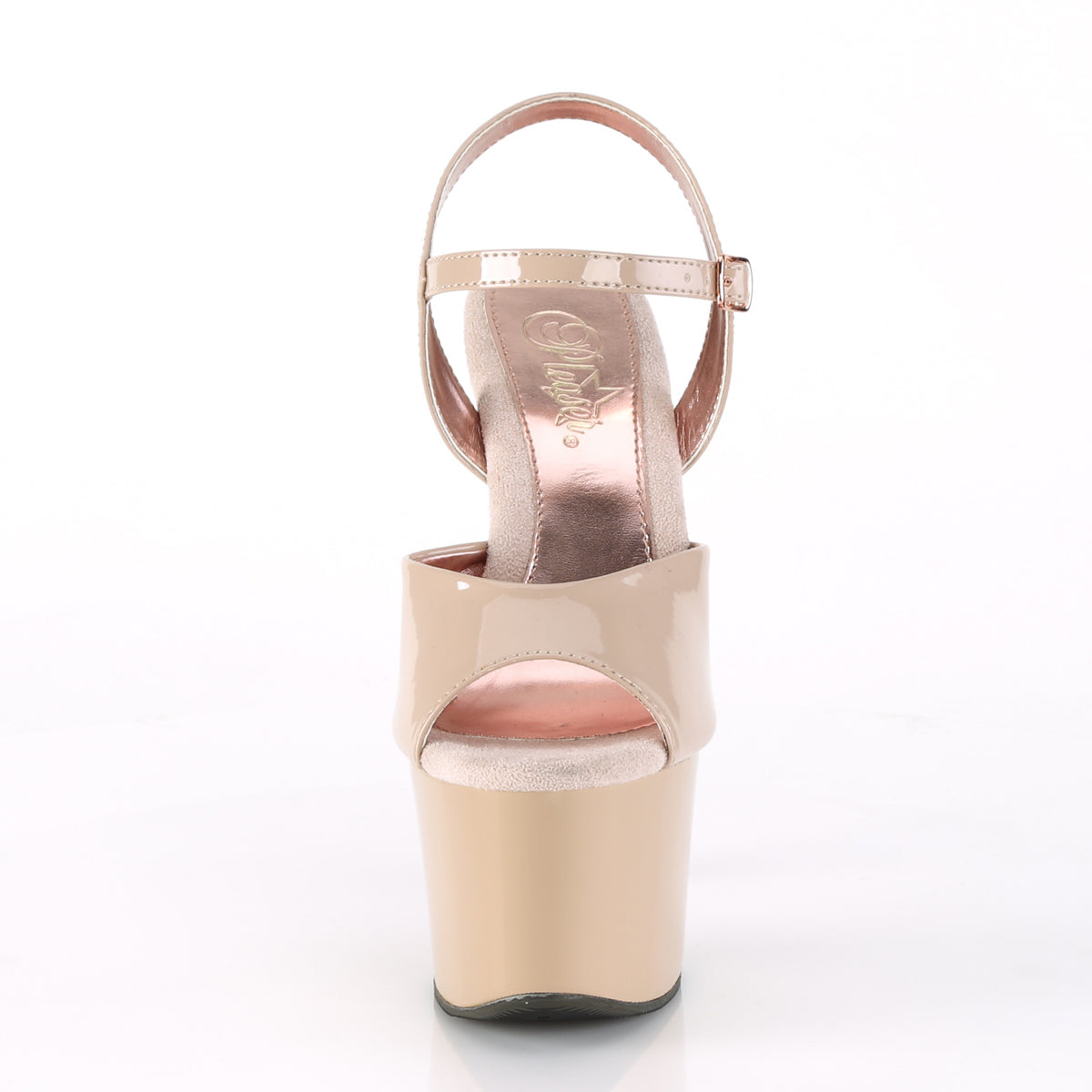 Pleaser Damen Sandalen SKY-309TT Nude Pat / Nude-Rose Gold Chrome