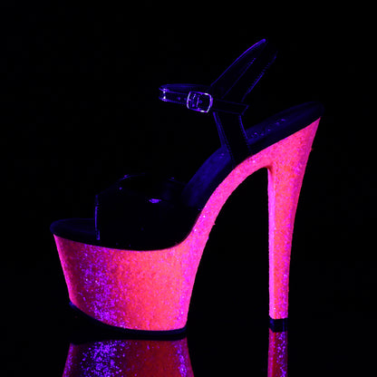 Pleaser Womens Sandals SKY-309UVLG Blk Pat/Neon H. Pink Glitter
