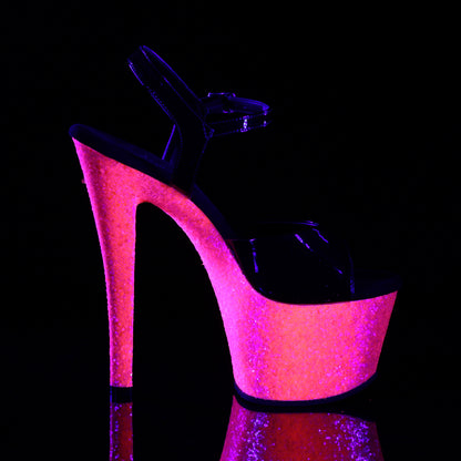 Pleaser Womens Sandals SKY-309UVLG Blk Pat/Neon H. Pink Glitter