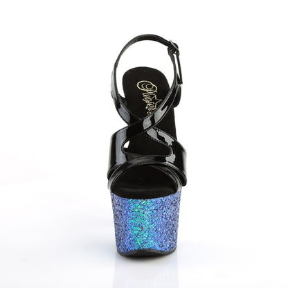 Pleaser Damen Sandalen SKY-330LG BLK Pat / Blue Multi Glitter