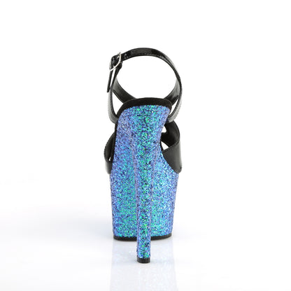 Pleaser Damen Sandalen SKY-330LG BLK Pat / Blue Multi Glitter