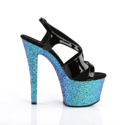 Pleaser Damen Sandalen SKY-330LG BLK Pat / Blue Multi Glitter