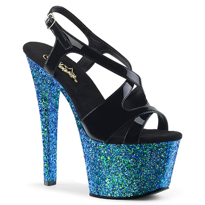 Pleaser Damen Sandalen SKY-330LG BLK Pat / Blue Multi Glitter