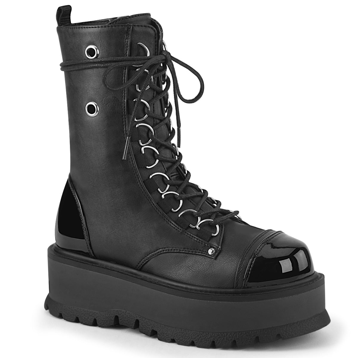 DemoniaCult Damenknöchelstiefel SLACKER-150 BLK Vegan Lederpat