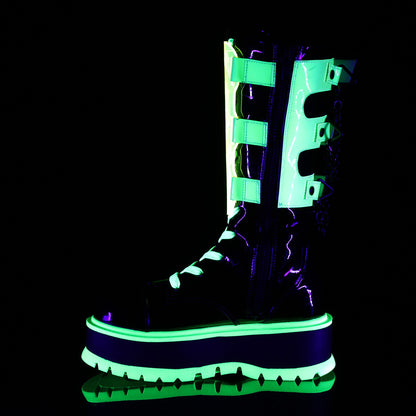 DemoniaCult  Stiefel SLACKER-156 blk pat-uV Neongrün