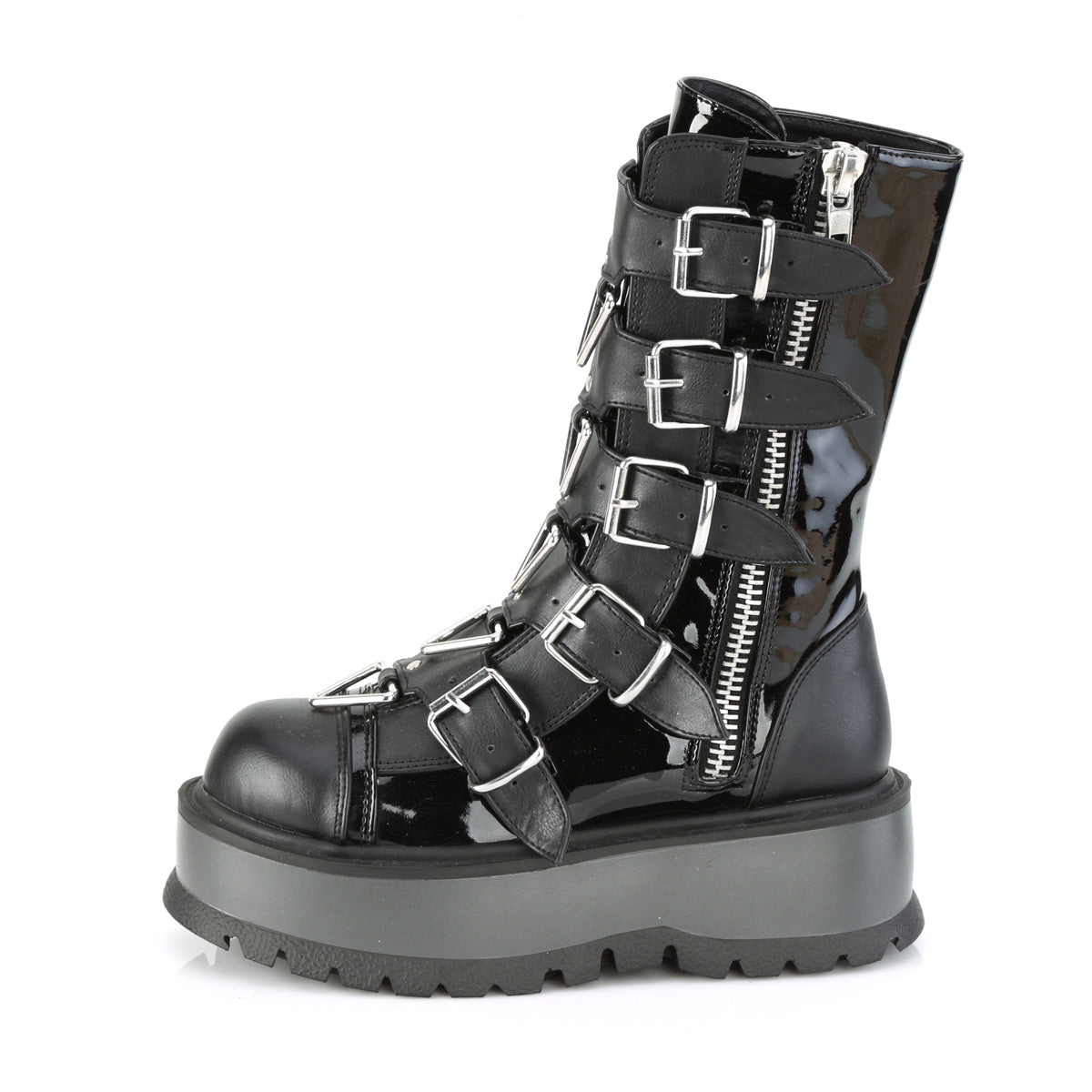 DemoniaCult Frauenstiefel SLACKER-160 BLK Pat-Vegan Leder