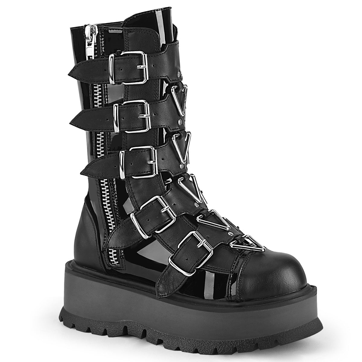 DemoniaCult Frauenstiefel SLACKER-160 BLK Pat-Vegan Leder
