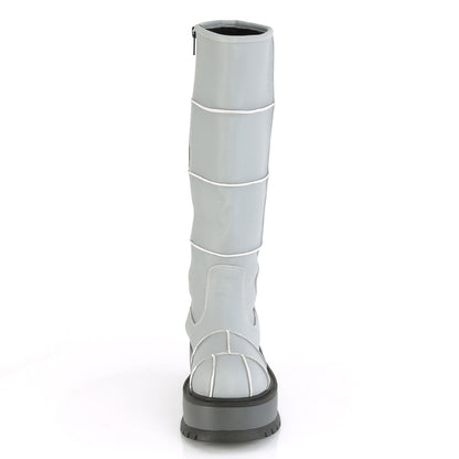 DemoniaCult Frauenstiefel SLACKER-230 Graues reflektierendes veganes Leder