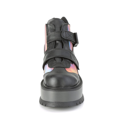 DemoniaCult Damenknöchelstiefel SLACKER-32 BLK Vegan Leder-Rainbow Reflektierend