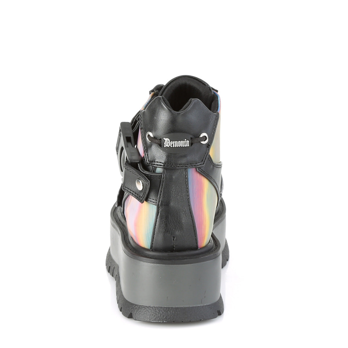 DemoniaCult Damenknöchelstiefel SLACKER-32 BLK Vegan Leder-Rainbow Reflektierend