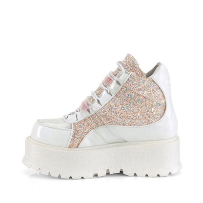 DemoniaCult  Stiefeletten SLACKER-50 WHT Holographic Pat-B. Pink Multi Glitter