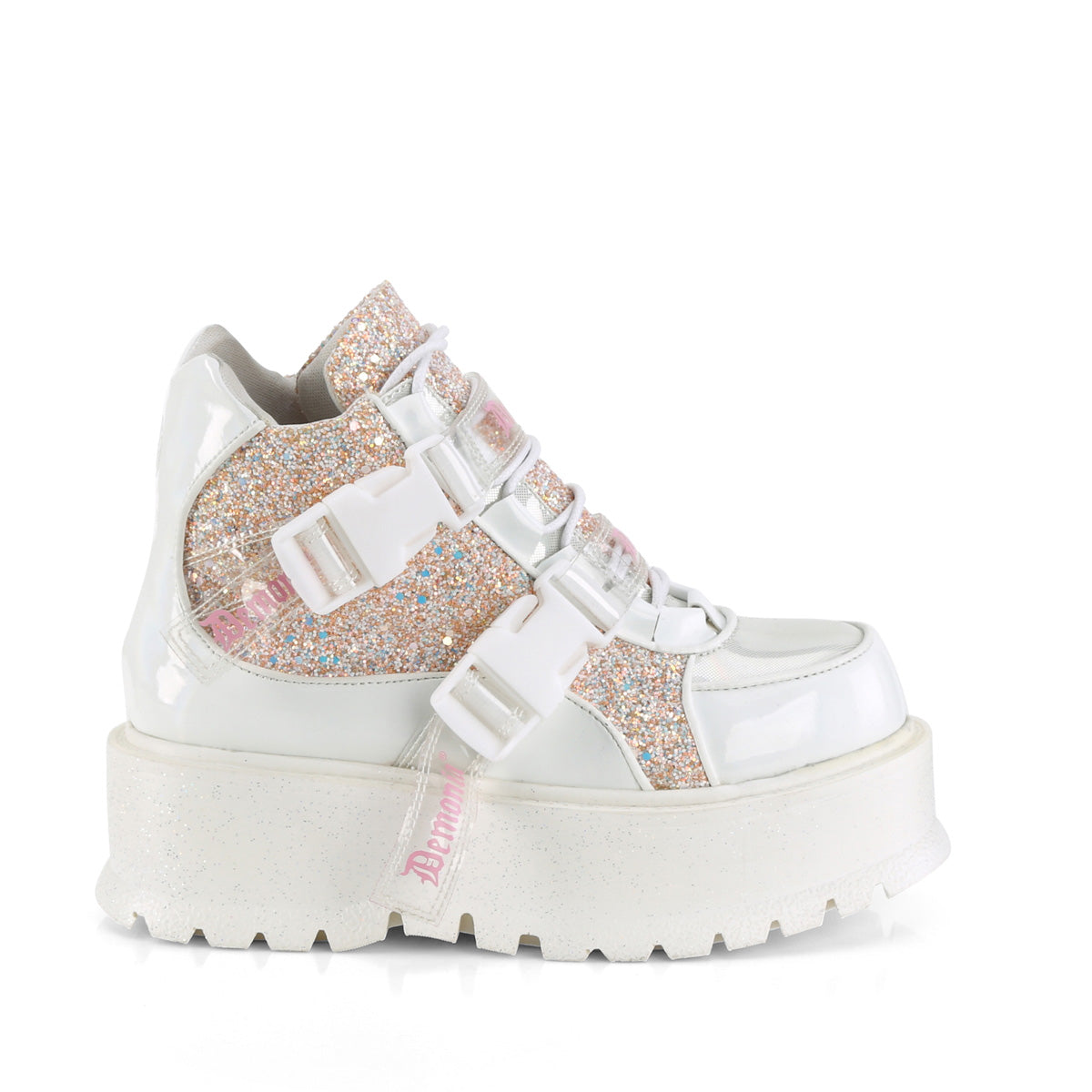 DemoniaCult  Stiefeletten SLACKER-50 WHT Holographic Pat-B. Pink Multi Glitter